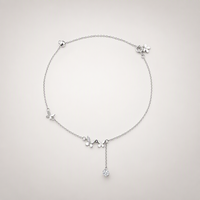 0045 Bracelet de cheville papillon en argent sterling S925 avec zircon pour femme, perles ajustables, motif floral, pompons, plaqué platine