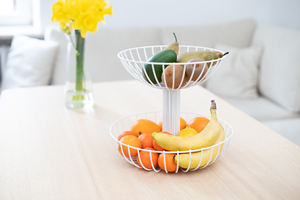 Fruit Basket Bowl 2-Tier Stand Metal <b>Storage</b> Organizer Wire Black <b>Vegetable</b> <b>Storage</b> <b>Rack</b> For Kitchen - Product Image 4