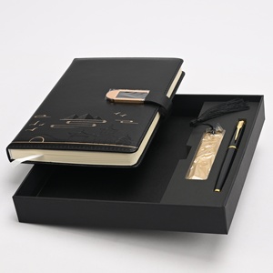 Ensemble cadeau de carnet en cuir PU noir de qualité supérieure, imprimé, couture, logo personnalisé |   Coffret Cadeau Rigide de Luxe pour Stylo de Journalier Exécutif - Édition Entreprise - Product Image 5