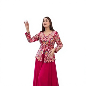 Ensemble de soirée pour femme de créateur : haut, pantalon palazzo brodé de sequins et dupatta en Georgette infroissable, séchage rapide et extensible - Product Image 1