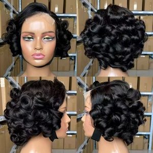 Peluca de Cabello Virgen con Encaje Frontal Estilo Africano, Largo Corto, Estilo Suelto, Encaje Transparente de Alta Definición, Sin Pegamento - Product Image 2