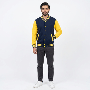 Custom Design Embroidery Winter Cotton Stand Collar Windproof Single Button <b>Long</b> Sleeves Baseball Letterman Varsity <b>Jacket</b> Front - Product Image 1