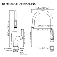 Robinet de cuisine haut de gamme Health UPC à bec flexible, avec douchette extractible 2 fonctions, en zinc chromé, monocommande, monotrou