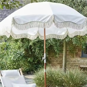 Logotipo gratis Poste de madera <span class=keywords><strong>Lona</strong></span> <span class=keywords><strong>Impermeable</strong></span> Patio Piscina Sol Jardín Playa Sombrillas al aire libre Paraguas con borlas - Product Image 1