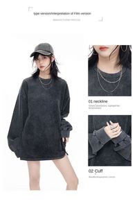 230g Cotton Casual Heavy Dressed T-shirt Long Sleeve Large Size Shoulder-<b>drop</b> Washed Vintage Autumn Loose Fit T Shirts - Product Image 4