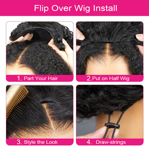 Perruques Cheveux Humains Sans Colle ISEE Factory Bouclés Crépus Afro Version Améliorée <span class=keywords><strong>3</strong></span>-en-1 Demi-Perruque Avec Cordon Clips Sans Couture À Retourner - Product Image 6