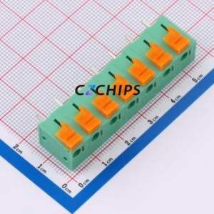 MX142V-7.62-07P-GN01-Cu-A Spring Terminal Block Through hole Component (THT),P=7.62mm Connector 1x7P 7.62mm Green Through Hole - Product Image 1