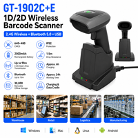 Lecteur de codes-barres sans fil 1D 2D GT-1902C+E 5.0 2.4G USB portable avec support de charge