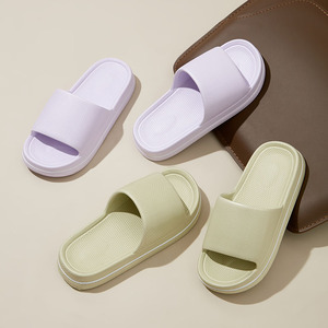 Solid Color PVC <b>Slides</b> Slipper Open Toe Anti-Slippery Indoor EVA Outsole Summer Wear - Product Image 3