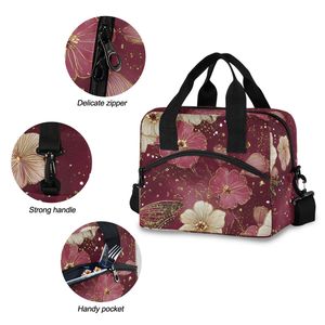 Floral Insulated Lunch Bag Waterproof Portable Food Tote Zipper <b>Cooler</b> Bag for Travel Camping - Product Image 5