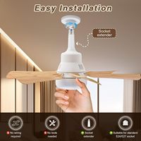 Ventilateur de plafond en bois avec télécommande, 20,5 pouces, à visser, avec éclairage et rallonge de prise, 3 vitesses