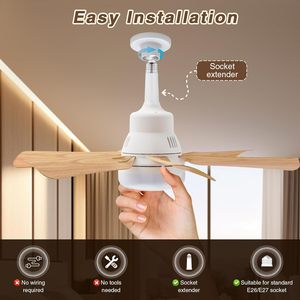 Gỗ ổ cắm ánh sáng quạt với điều khiển từ xa, 20.5 "vít trong quạt trần với đèn & ổ cắm Extender ánh sáng bóng đèn quạt 3 tốc độ - Product Image 3