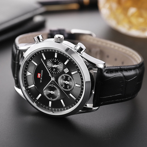 Montre chronographe de luxe vintage pour homme, boîtier argenté, bracelet en cuir gaufré crocodile, montre formelle - Product Image 5