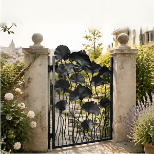 Puerta de Jardín de Hierro Forjado a Mano, Galvanizada en Caliente + Pintura Antioxidante de 3 Capas, con Bisagra Flexible de Apertura Interior y Exterior para Villa - Product Image 3