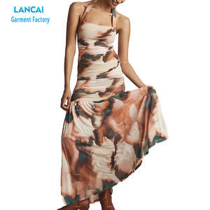 Robe maxi à enrouler pour femmes, à épaules dénudées, unie, décontractée, élégante, avec boutons sur le devant, impression personnalisée - Product Image 2