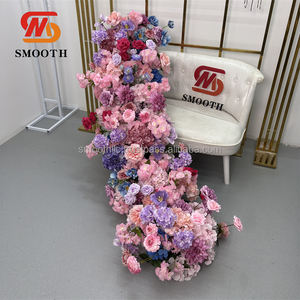 Chemin de table personnalisé lisse, chemin de table pour allée, chemin de table en fleurs artificielles, chemin de table en fleurs de soie violettes - Product Image 2