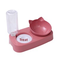 Distributeur d'eau automatique pour chats et chiens à double bol, conception 2-en-1, anti-renversement, en plastique, avec support cervical sécurisé pour animaux