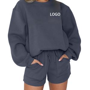 Conjunto Deportivo de Alta Calidad para Mujer, Sudadera con Capucha de Manga Larga y Pantalones Cortos, Estampado Bordado, Moda Urbana, Tejido de Punto Sólido - Product Image 3