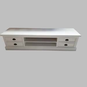 Trắng Scandinavian tối giản 4-ngăn kéo TV đứng với Mở Kệ, bằng gỗ hàng đầu, trọng lượng-mang năng lực cho TV của kích cỡ khác nhau - Product Image 1