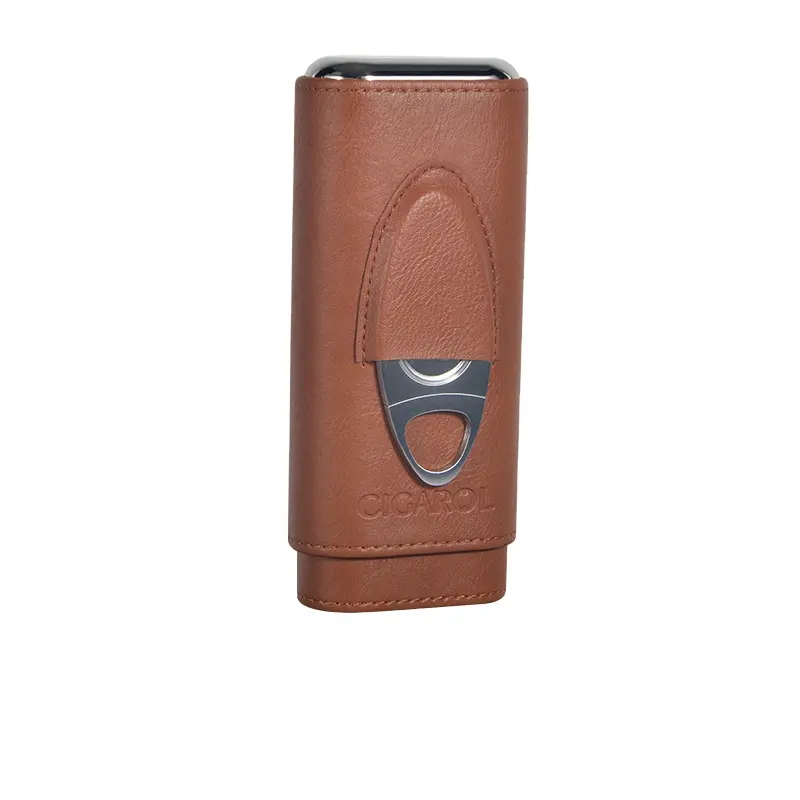 Factory Wholesale For Cigar 3 Finger Pu Genuine Leather Cigar Case Holder
