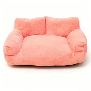 Soft Plush <b>Dog</b> Bed Rectangle Pink Faux Fur Pet <b>Sofa</b> Indoor All Seasons Removable Washable Cute Style - Product Image 1