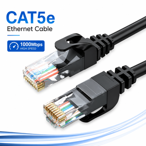 Cat5e Ethernet <b>Cable</b> 1000Mbps High Speed <b>RJ45</b> Network Patch Cord Black Stranded Copper Wire 8 Conductors UTP - Product Image 1