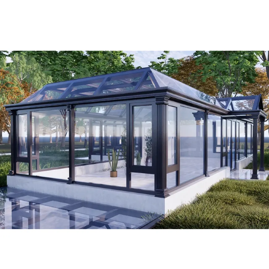 Diseño moderno aluminio exterior vidrio sol casa vidrio jardín terraza acristalada casa