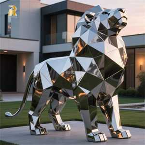 पॉलिश वेल्डेड कारखाने कस्टम स्टेनलेस स्टील कला शेर मूर्तिकला बिक्री के लिए - Product Image 4