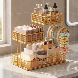 ชั้นวางของโลหะ 3 ชั้น สีทอง พร้อมตะขอแขวน - Product Image 4