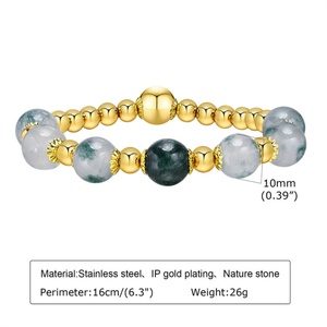 Custom Gold Plated Pearl Stainless Steel Beaded Cuff Bangles Natural Stone Women's Jewelry Casual/Sporty & Fashionable - Product Image 3
