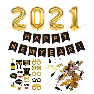 Mutlu yeni yıl parti süslemeleri seti 32 "2021 folyo balon glitter altın afiş konfeti yeni yıl arifesi parti malzemeleri 2022 sahne