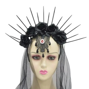 Corona de Flores Oscura para Novia, Adorno para el Cabello de Plástico Personalizable, para Fiestas Temáticas, Juegos de Rol, Estilo Gótico - Product Image 5