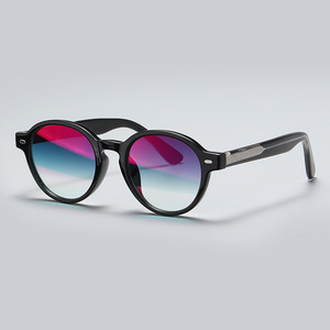 Lunettes de soleil rondes transparentes grises à monture complète, verres miroir bleus, protection UV400, unisexe, adulte - Product Image 5