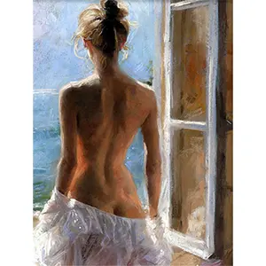 Paling trendi dekorasi ruang tamu mosaik 5d Diy foto kustom serat pendek kanvas bebas tangan berlian Nude lukisan wanita seksi