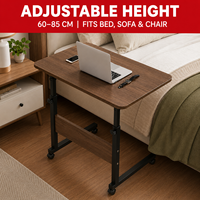 Table de lit réglable et extensible sur roulettes - Bureau mobile pour ordinateur portable, lit, canapé, chaise, plateau en bois MDF, table en forme de C réglable en hauteur