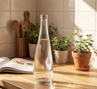Bouteille en verre ronde transparente Sishang 520 ml avec étiquettes et couvercle scellé pour boissons, bière, vin, jus