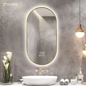 Espelho para banheiro, espelho de banho estilo nórdico de liga de alumínio montado na parede iluminado retroiluminado led