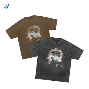 YiJia Manufacturer Oem Streetwear Graphic Screen Print T-shirt Custom Oversized Men 100% Cotton Vintage Acid wash T shirt