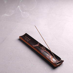 Hand Carved Bamboo Incense Holder With Lotus Design Chinese Style Religious Use Red Bamboo Handle - Product Image 4