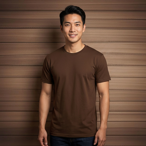 Camiseta de Algodón Marrón para Hombre, Manga Corta, Cuello Redondo, Corte Regular, Color Sólido, Estilo Casual, Tejido Jersey - Product Image 1