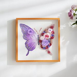 Caja <span class=keywords><strong>de</strong></span> Sombra con Rosa Real Preservada y Mariposa, 31*31cm, Arte Mural 3D Hecho a Mano con Flor Eterna, Único para Cumpleaños y Aniversarios, Morado - Product Image 1