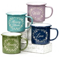Mug en émail promotionnel pas cher d'usine OEM, logo personnalisé, mug de camping classique à bord roulé, tasse à boire pour les voyages en plein air