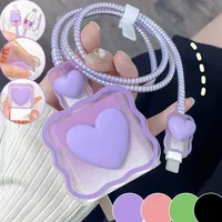 Housse de protection du chargeur 3D Love Heart pour iPhone 14 15 13 12 11 Chargeur 18W 20W Housse en silicone pour enrouleur de câble Manchon adaptateur secteur