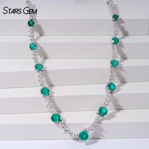 Collier fin unisexe Starsgem de luxe plaqué or blanc 14 carats avec émeraude de laboratoire ronde de 20 carats, 16 pouces, pour les fêtes - Product Image 3
