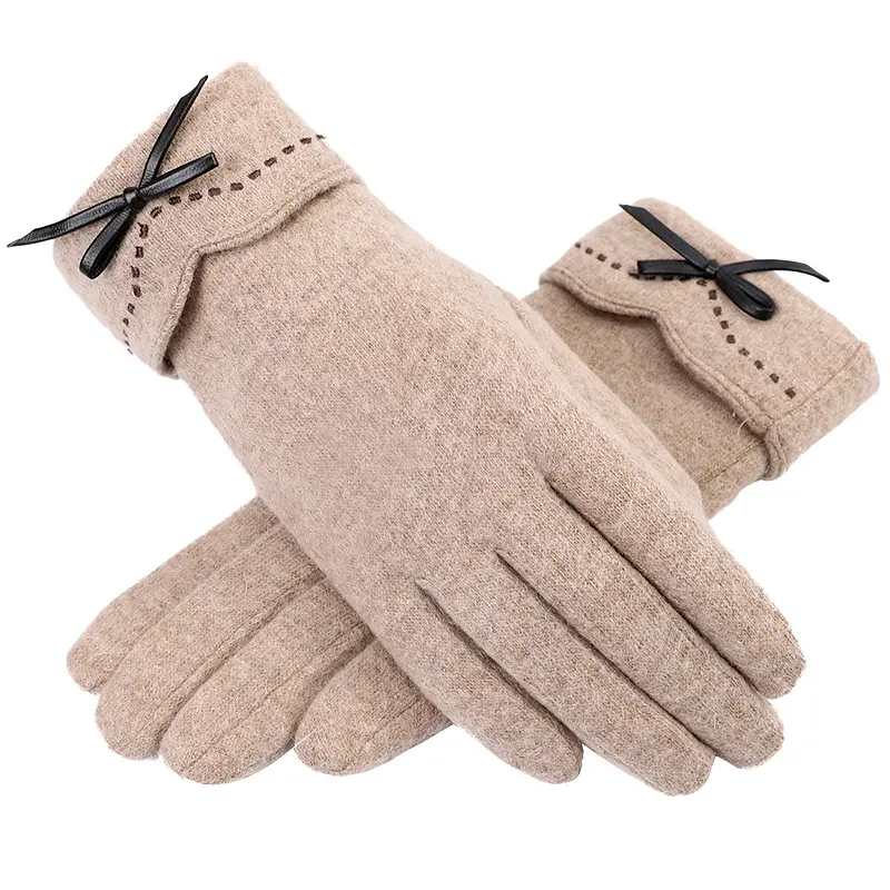 Dress colorful polyester best bowknot winter lady women wool touch screen gloves
