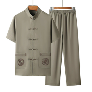 À manches courtes mince Kung Fu Tai Chi uniforme d'âge moyen hommes âgés Tang <span class=keywords><strong>costume</strong></span> été grand-père Hanfu ensemble de vêtements traditionnels - Product Image 4