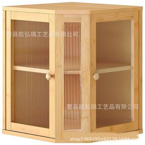 Boîte à pain en bambou Kaihongrui, armoire de rangement en bois à 2 niveaux avec porte en acrylique, organiseur de pain et de pâtisseries pour le bureau - Product Image 4