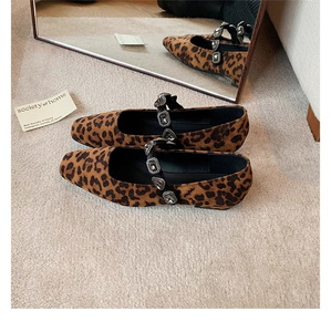 Retro Leopard <strong>love</strong> Diamond Mary Jane <strong>Shoes</strong> New Fashion Women's Flat <strong>Pumps</strong> - Product Image 2