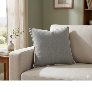 Housse de coussin en lin de qualité supérieure avec passepoil contrastant |   Coussin carré décoratif gris doux pour canapé et décoration intérieure - Product Image 2