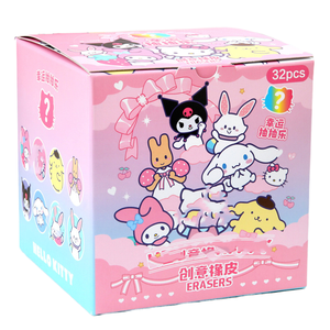 Venta caliente Sanrio Eraser 32 pcs/set Caja ciega Kawaii HelloKitten Melody Kuromi Borrador de muñeca ensamblado extraíble para la escuela - Product Image 1